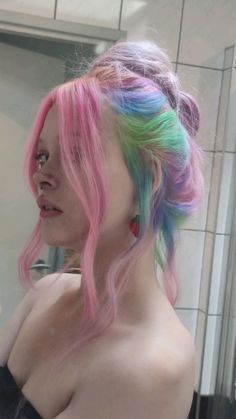 Pink Purple Pastel Hair, Pastel Color Hair Ideas, Pink And Rainbow Hair, Pink Rainbow Hair, Pastel Hair Aesthetic, Rainbow Hair Aesthetic, Pastel Rainbow Hair Color, Pastel Pink And Purple Hair, Hair Rainbow Color