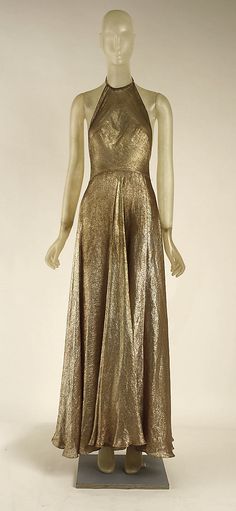 ~Vionnet Dress - 1939 - by Madeleine Vionnet (French, 1876-1975) - Cotton, metallic - The Metropolitan Museum~ Madame Vionnet, 1930's Dress, Formal Fashion