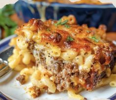 a close up of a plate of food with macaroni and cheese on it