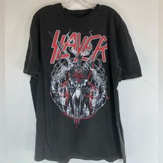 Slayer Black Metal Tee Band T Shirt Slayer Faded Black Tee Features The Original Art On Front Of The Classic Slayer Logo. Made On A Soft Washed Down Cotton T Shirt With Short Sleeves With An Oversized Fit 100% Soft Cotton Screen Printed Design - 100% Cotton, - New - Officially Licensed - Photo Size Xl -Xs - Chest 19” Length 28” - Band T Shirt Slayer Black Metal Graphic T Shirt Black Rock Style Shirt For Streetwear, Metal Band Shirts, Slayer Shirt, Band Tee Shirts, Metal Shirts, Metal T Shirts, Oversized Graphic Tee, Embroidered Tee, Tiger T Shirt