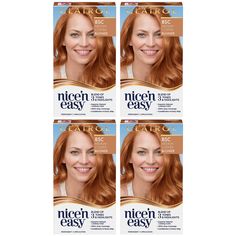 4-Pack New Clairol Nice'n Easy Permanent Hair Dye 8SC Medium Copper Blonde Hair Color, 1 Count Description Clairol Nice n’ Easy permanent hair dye with a blend of 3 tones and highlights is a non-drip color cream designed for superior natural looking color. Long-lasting hair dye maintains color and shine for 8 weeks and comes in 50 shades with a fresh, floral scent. Gentle on hair and scalp*, providing 100% gray coverage. Discover our first permanent color that helps block damage. Includes condit Medium Copper Blonde Hair, Hair Dye Allergy, Medium Blonde Hair Color, Warm Brown Hair Color, Clairol Hair Color, Copper Blonde Hair Color, Copper Blonde Hair, Warm Brown Hair, Revlon Colorsilk