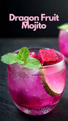 dragon fruit mojito in a glass with mint garnish