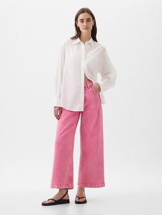 High Rise Stride Wide-Leg Ankle Jeans Pink Jeans Outfit, Skirt Styles, Skirts Summer, Fiesta Outfit, Outfit Inspo Summer, Ankle Length Jeans, Girls Fall Outfits, Bold Patterns, Trendy Outfit