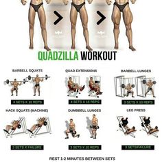 an image of a man doing squats on a bench with the words quadzzilla workout