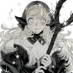 an anime character with long blonde hair holding a wand