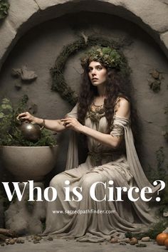 a woman sitting in front of a potted plant with the words who is circle?