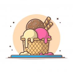 ice cream and cookies in a basket