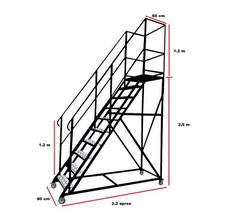 a drawing of a ladder with wheels and steps