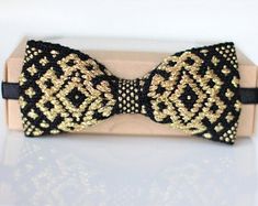 Interesting in mens fashion? Luxury style?Looking for authentic mens accessories or unique gift ideas for dad? Planing your luxury wedding? This is handwoven golden bow tie for men handcrafted from yarn. Etno fashion is my passion :) #mensfashion #mensoutfit #etno #menswear #Lithuania #weaving #etnofashion #bowtie #goldenbowtie #blackbowtie Tie For Men