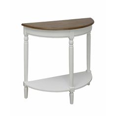 a white table with a wooden top and shelf