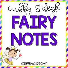 a fairy note with the words curly side and fairy notes in purple, yellow, green, orange, and blue