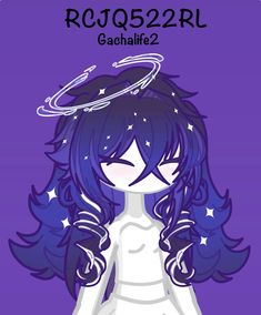 an anime character with long hair and stars on her head, standing in front of a purple