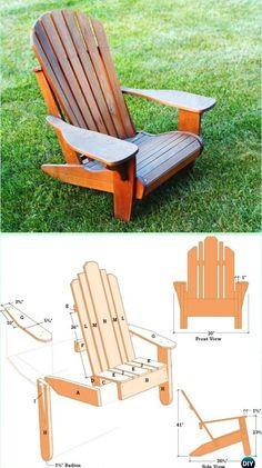 the plans for an adiron chair are shown in two different views, one is made from