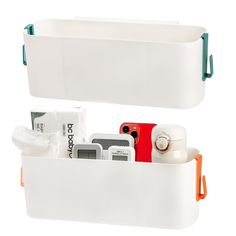 two white containers with different items in them