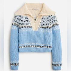 This Sweater Features A Sporty Half-Zip And A Traditional Fair Isle Pattern. Plus, It's Made With A Plush, Fuzzy Yarn That's Brushed For A Supersoft Effect. * 40% Polyamide/30% Acrylic/15% Alpaca/15% Wool. * Machine Wash. * Cropped Fit. * Hits Slightly Above Hip. * Body Length: 19". * Sleeve Length: 29 3/4". Never Been Worn! Sold Out Online. Grandpa Outfit, Scallop Sweater, Sweater Crop, Fair Isle Pattern, Large Sweaters, Yarn Sizes, Wool Turtleneck, Half Zip Sweaters, Fair Isle Sweater