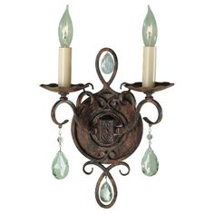 from Annapolis Lighting Murray Feiss Chateau Collection mocha bronze finish 2 lights 8 1/2" wide x 11 3/4" high. $140 each.  crystals look greenish but are actually clear, though they are glass not actual crystal. Capiz Chandelier, Indoor Wall Sconces, Led Stripes, Candle Wall Sconces, Bathroom Redo