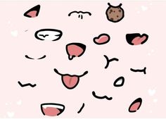 a pink background with lots of different shapes and sizes, including the face of a dog