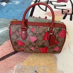 Coach Rowan Satchel- Comes With Detachable Strap Signature Strawberry Print New With Tags! Offers Welcome Strawberry Print, Satchel, Bag Lady, Red, Women Shopping