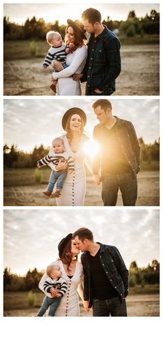 three different shots of people holding their baby