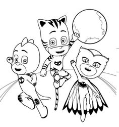 three cartoon cats flying in the sky with an earth on their back and one cat holding up