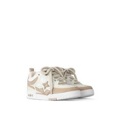 LOUIS VUITTON® - Lv Skate Sneaker - Beige Louis Vuitton Skate Sneakers, Lv Skate Sneaker, Louis Vuitton Sneaker, Designer Sneaker, Designer Shoes Sneakers, Louis Vuitton Sneakers, Nike Shoes Girls, Fashion Shoes Heels, Fancy Shoes