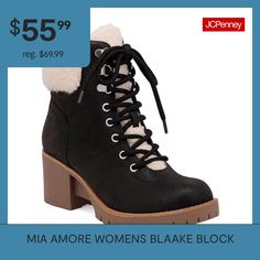 Inspired by utilitarian fashion, the Blaake is a winter staple. Crafted with faux leather, shearling upper and our signature footbed giving you maximum comfort and warmth.Features: ComfortClosure Type: Lace-UpShaft Circumference: 12 InchesBoot Shaft Height: 5 InchesPlatform Shoe Height: 1 InchShoe Heel Height: 2 1/2 InchesUpper/Outer Base Material: 100% PolyuretheneShoe Lining Material: PolyurethaneSole Material Content: 100% Thermoplastic-RubberCalf Width: RegularToe Type: Closed Toe, Plain To… Utilitarian Fashion, Heeled Lace Up Boots, Lace Boots, Boots Black, Lace Up Boots, Black Boots, Block Heels, Heel Height, Faux Leather