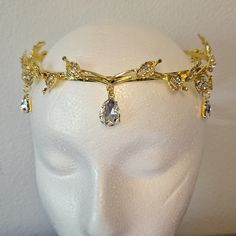 Golden With Crystals Elven Princess Crown With Combs To Help Hold On Head. Perfect For Cos-Play, Dress Up Or As Bridal Crown. Gold Antler Crown, Golden Circlet Crown, Earth Crown, Medieval Oc, Gold Circlet, Fairytale Crown, Mythical Jewelry, Cold Ocean, Antler Crown