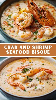 crab and shrimp seafood bisque in a bowl