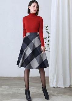 "★★ FEATURES * Wool skirt * Polyester lining * Two side seam pockets * Right zipper closure * back little elastic band * Plus size full skirt * A Line Skirt * Perfect for Winter, autumn * Dry clean ★★ The model is 170 cm (5′ 7″) tall with a 80 cm (31.5\") bust, 66 cm (26\") waist. She is wearing the wool plaid skirt in size XS. ★★ Bespoke Order Service If you Request other color Request the length Your height is not between 155 cm- 172 cm Your weight is over 75 kg I can do it for you, It will ne Red Knee-length Skirt For Fall, Red Knee-length Mini Skirt For Fall, Relaxed Lined Skirt For Winter, Fitted Red Pleated Skirt For Winter, Winter Relaxed Lined Skirt, Red Winter Skirt With Relaxed Fit, Winter Lined Midi Pencil Skirt, Relaxed Knee-length Pencil Skirt For Winter, Red Winter Midi Skirt