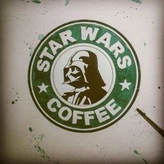 a star wars coffee sticker on the side of a white box with green splatters