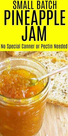 small batch pineapple jam in a glass jar with a spoon