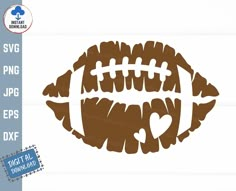 an image of the word football with heart cut out on it's side and in the shape of a football