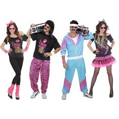 three people are dressed in costumes and one is holding a boombox while the other holds a camera