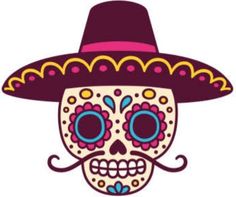 a skull wearing a sombrero with a mustache and hat on it's head