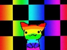 an image of a pixelated animal on a checkered background with colors in the form of rainbows