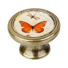 a close up of a knob with a butterfly on it