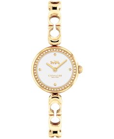 in stock Elegant Coach Jewelry With Polished Finish, Timeless Watches With Solid Link Construction, Coach Timeless Gold Watch, Luxury Coach Watches With Polished Finish, Luxury Gold Coach Watch Accessories, Elegant Gold Coach Watch, Elegant Coach Watch With Polished Finish, Coach Jewelry With Diamond Hour Markers, Dope Jewelry Accessories