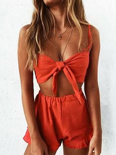 Shop for the Orange Sweetheart Tie Chest Sleeveless Crop Top And High Waist Short online now.Choies.com offer the latest fashion women Two-piece suits at cheap prices with free shipping. Mode Boho, Trendy Summer Outfits, Sleeveless Crop Top, Fashion Mode, Ladies Dress Design, Looks Style, City Chic, Women's Summer Fashion, Outfits Casuales