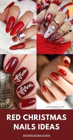 Christmas Nail Designs Short Red, Gel Nail Designs For Long Nails, Christmas Nail Art Designs Snowflakes Red, Red Gel Christmas Nails, Short Xmas Nails Red, Shellac Christmas Nails Designs, December Nails Christmas Xmas Red, Red Nails With Christmas Tree, Red Christmas Nail Designs Short