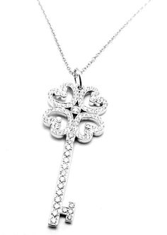 About This Piece: Metal: Pendant: PlatinumChain: 18k White Gold Pendant: 15mm x 38mm Weight: 5.7 grams Chain:Stones: Length 16" Width 1mmBrilliant Cut diamonds VS1 clarity, G color total weight approximately... Chanel Ring, Watch Cufflinks, Key Pendant Necklace, Hermes Jewelry, Heart Key, White Gold Pendant, Heart And Key, Key Design, Key Pendant