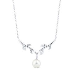 This gorgeous foliage-inspired necklace for her features a lovely vine design set in classic sterling silver. Sparkling round and navette-cut white lab-created sapphires accent the setting, and the center is graced by a freshwater cultured pearl. The 18-inch cable chain secures with a lobster clasp. Vine Necklace, White Lab, Necklace For Her, Inspired Necklace, Vine Design, Accessories Jewelry Necklace, Design Set, Necklace Sterling Silver, Summer Jewelry