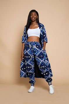 African Fashion Modern Street Styles, Ankara Kimono, Afrocentric Fashion, Different Body Types, African Print Tops, 2piece Outfits, Slim Straight Pants, Queen Outfit