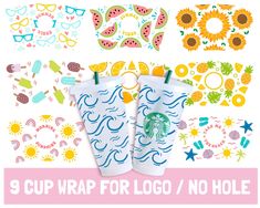 the starbucks cup wrap for logo / no hole is shown with sunflowers and watermelon