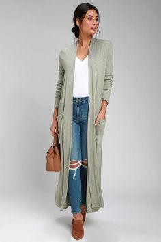 #Valentine’s Day Sale! #AdoreWe #Lulus - #Lulus Darling Days Light Sage Green Knit Duster - Lulus - AdoreWe.com Green Cardigan Outfit, Duster Outfit, Sage Green Sweater, Long Cardigan Outfit, Knit Duster, Moda Hippie, Light Sage Green, Cardigan Outfit, Fall Dress Outfit