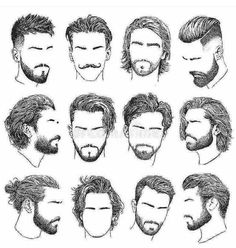 Mens Hairstyles With Beard, Hair Vector, Gents Hair Style, Cool Mens Haircuts, Drawing Hair, Hair Sketch, Beard Hairstyle