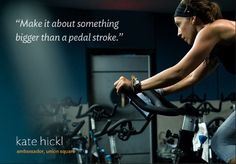 a woman on a stationary bike with a quote from kate nicki above her head