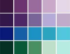 the color scheme is shown in shades of purple, green and blue with different colors