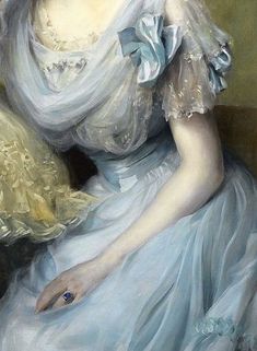 a painting of a woman in a blue dress