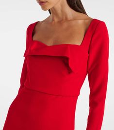 Find ROLAND MOURET Draped Crêpe Midi Dress on Editorialist. Material: 84% polyester, 10% viscose, 6% elastane. Care instructions: hand wash. Made in China. Designer color name: Red. Closure: invisible zipper. Lining: 100% polyester. Elegant Red Elastane Dress, Formal Red Elastane Dress, Fitted Red Elastane Dress, Elegant Square Neck Midi Dress In Elastane, Red Elastane Spring Dress, Elegant Dress With Square Neck, Elegant Fitted Viscose Mini Dress, Elegant Fitted Mini Dress In Viscose, Fitted Viscose Mini Dress For Evening