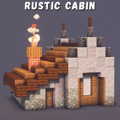 an image of a house made out of wood and bricks with the words rustic cabin above it